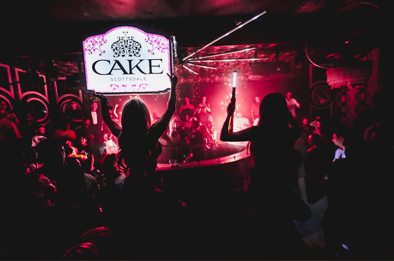 Cake in Old Town Scottsdale at night